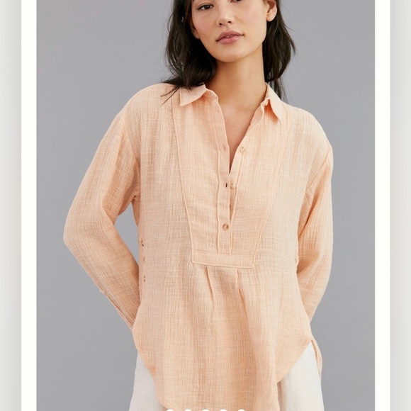 By Anthropologie Boho Gauzy Cotton V-Neck Side Button Popover Shirt Medium - Picture 13 of 14